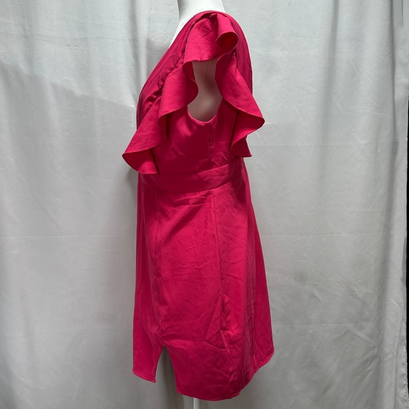 Superdown Pink Ruffle Sleeve Deep V-Neck Open Back Mini Dress Size L NEW - Picture 10 of 12